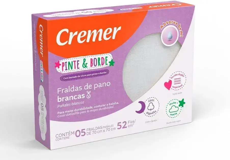 2. Fralda Pinte & Borde Branca - Cremer
