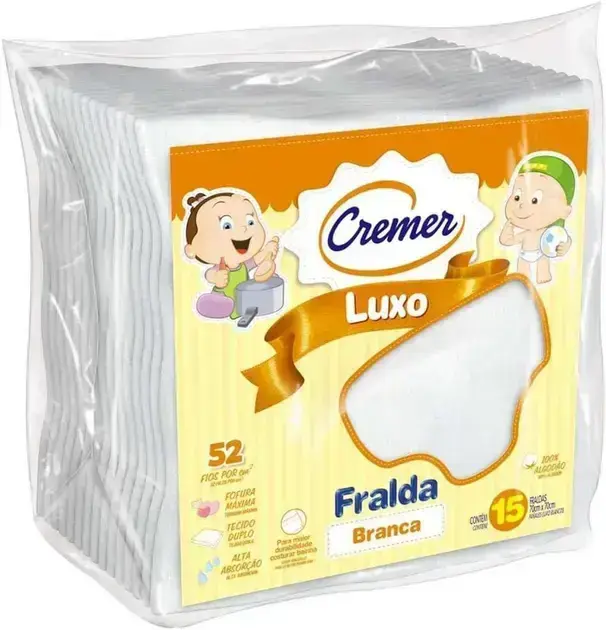 3. Fralda Luxo Branca Pct Com 15 - Cremer
