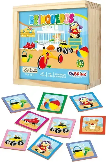 1. Memória Brinquedos 40 Peças em Madeira - Ciabrink