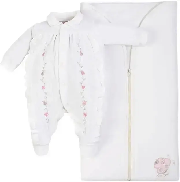 1. Saída Maternidade Menina Plush Bordado Joaninhas - Natural