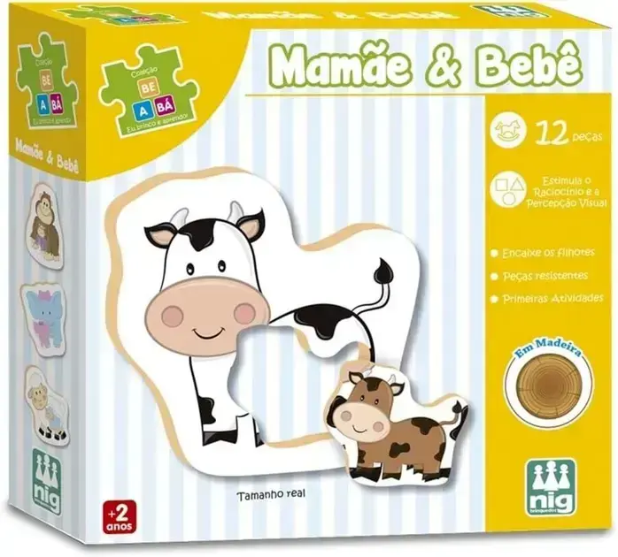 2. Jogo Educativo Madeira Be a Bá Mamãe e Bebê - Nig